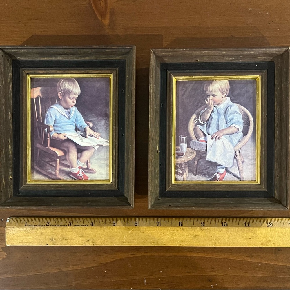 VTG Framed James Ingwersen Art Prints *Gretchen&Gary" Boy Reading Girl Eating